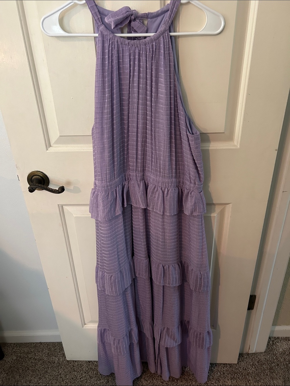 Donna Morgan Lavender Ruffle Tiered Midi Dress